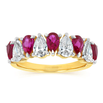 Luminesce Lab Grown 1 Carat Diamond and 1.60 Carat Created Ruby Ring in 9ct Yellow Gold