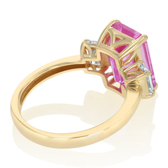 Luminesce Lab Grown 0.70 Carat Diamond and 7 Carat Created Pink Sapphire Ring in 9ct Yellow Gold