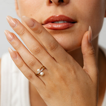 Luminesce Lab Grown Diamond and Freshwater Pearl Ring in 9ct Yellow Gold