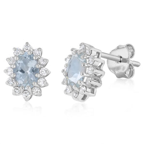 Luminesce Lab Grown 1/5 Carat Diamond and Aquamarine Stud Earrings in Sterling Silver