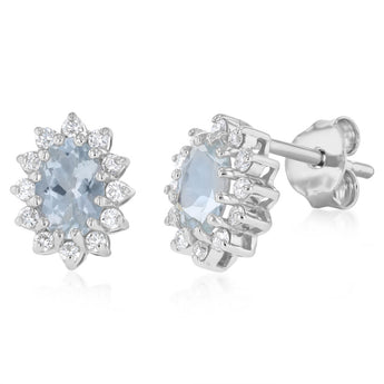 Luminesce Lab Grown 1/5 Carat Diamond and Aquamarine Stud Earrings in Sterling Silver