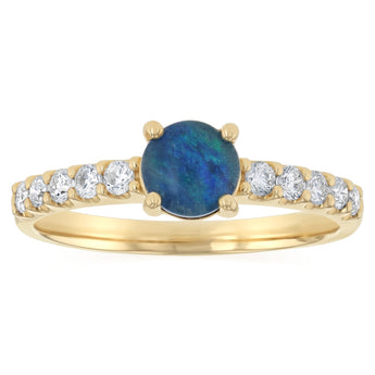 Luminesce Lab Grown 1/4 Carat Diamond and Triplet Opal Ring in 9ct Yellow Gold
