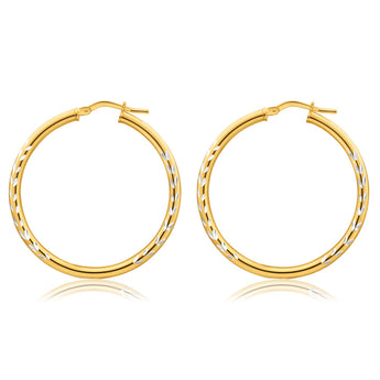 9ct Yellow Gold Silver Filled Dicut 30mm Hoop Earrings