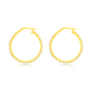 9ct Yellow Gold Silver Filled 20mm Hoop Earrings with diamond cut feature