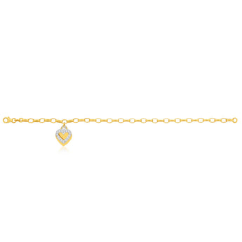 9ct Yellow Gold Silver Filled Cubic Zirconia Belcher Heart Charm 19cm Bracelet