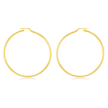 9ct Yellow Gold Silver Filled 50mm Hoop Earrings with diamond cut feature