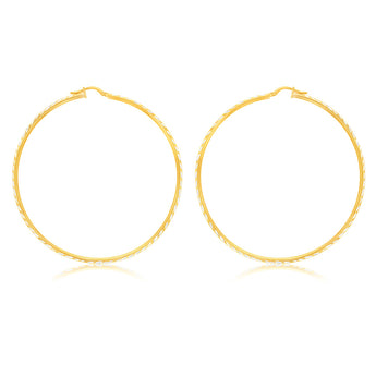 9ct Yellow Gold Silver Filled 60mm Hoop Earrings with diamond cut feature