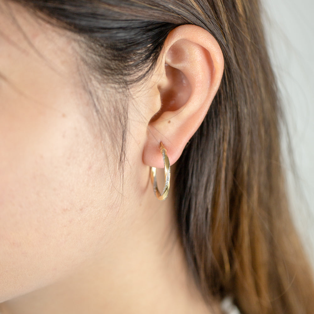 9ct Yellow Gold Silver Filled Twist Stardust Enamel Earrings in 20mm
