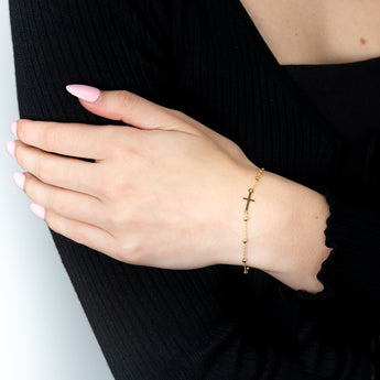 9ct Yellow Gold Silverfilled 19cm Cross & Beads Bracelet