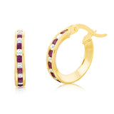 9ct Yellow Gold Silver Filled Red Cubic Zirconia 10mm Hoop Earrings