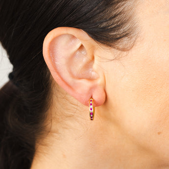9ct Yellow Gold Silver Filled Red Cubic Zirconia 10mm Hoop Earrings