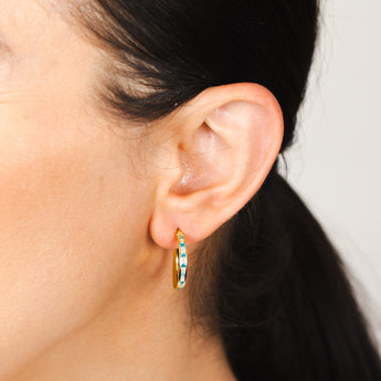 9ct Yellow Gold Silver Filled Blue Cubic Zirconia 15mm Hoop Earrings