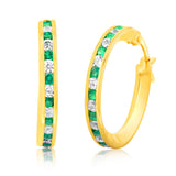 9ct Yellow Gold Silver Filled Green CZ 15mm Hoop Earrings