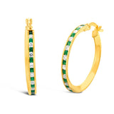 9ct Yellow Gold Silver Filled Green Cubic Zirconia 20mm Earrings