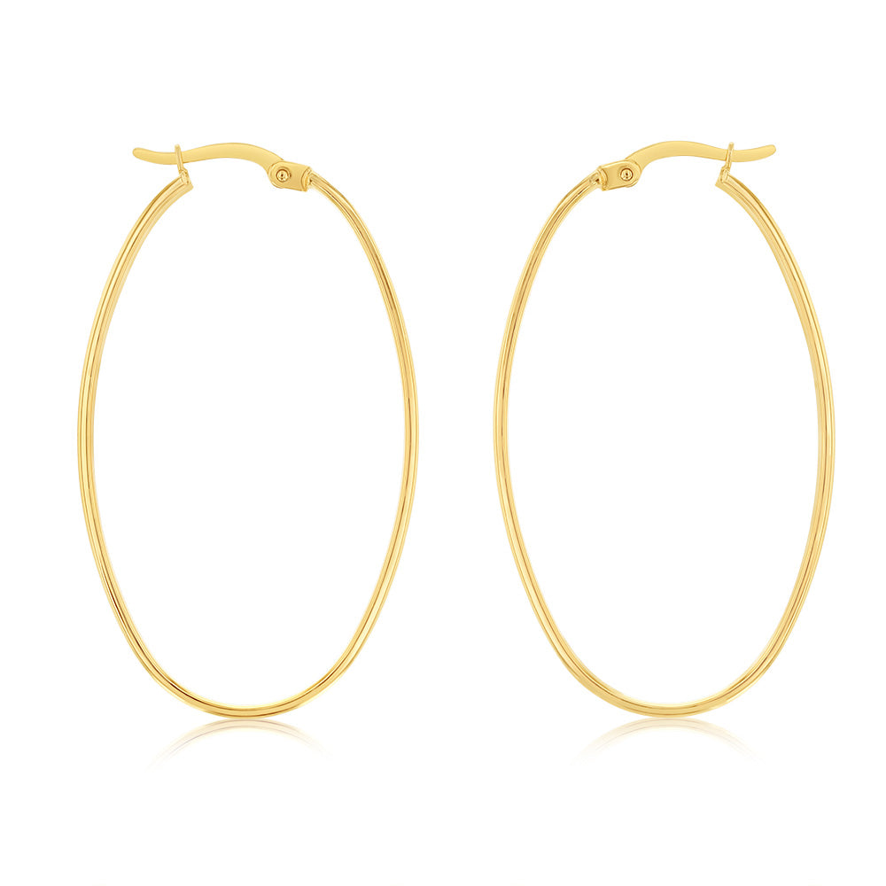 9ct Yellow Gold Silverfilled Plain  Oval Hoop Earring