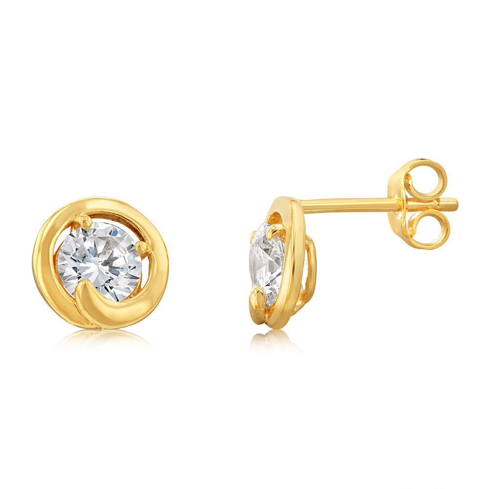 9ct Yellow Gold Silverfilled Cubic Zirconia Round Stud Earrings
