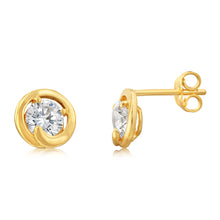 Load image into Gallery viewer, 9ct Yellow Gold Silverfilled Cubic Zirconia Round Stud Earrings