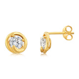 9ct Yellow Gold Silver Filled Cubic Zirconia Round Stud Earrings