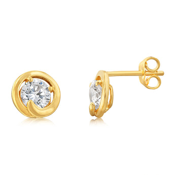 9ct Yellow Gold Silver Filled Cubic Zirconia Round Stud Earrings
