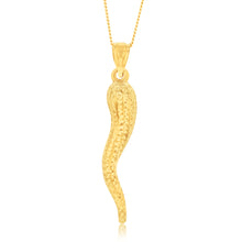 Load image into Gallery viewer, 9ct Yellow Gold Silverfilled Diamond Cut 58mm Italian Horn Pendant
