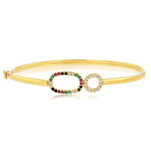 Load image into Gallery viewer, 9ct Yellow Gold Silverfilled White And Multicolour Cubic Zirconia Bangle