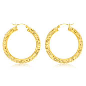 9ct Yellow Gold Silverfilled Diamond Cut 35mm Hoop Earrings