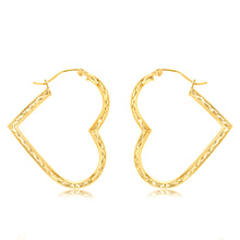 Load image into Gallery viewer, 9ct Yellow Gold Silverfilled Diamond Cut Heart Hoop Earrings