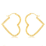 9ct Yellow Gold Silver Filled Diamond Cut Heart Hoop Earrings