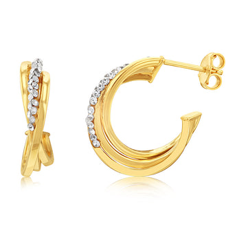 9ct Yellow Gold Silver Filled Crystal Triple Hoop Earrings