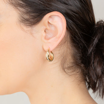 9ct Yellow Gold Silver Filled Crystal Triple Hoop Earrings