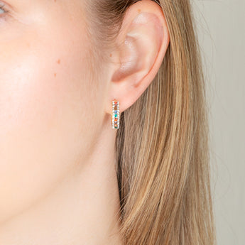 9ct Yellow Gold Silver Filled Multicolour And White Crystals 10mm Broad Hoop Earrings