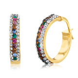 9ct Yellow Gold Silver Filled Multicolour And White Crystal 15mm Broad Hoop Earrings