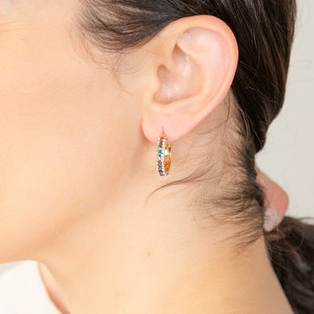 9ct Yellow Gold Silver Filled Multicolour And White Crystal 15mm Broad Hoop Earrings
