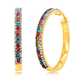 9ct Yellow Gold Silver Filled Multicolour And White Crystal 30mm Broad Hoop Earrings