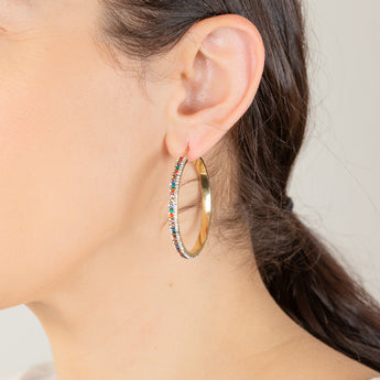 9ct Yellow Gold Silver Filled Multicolour And White Crystal 40mm Broad Hoop Earrings