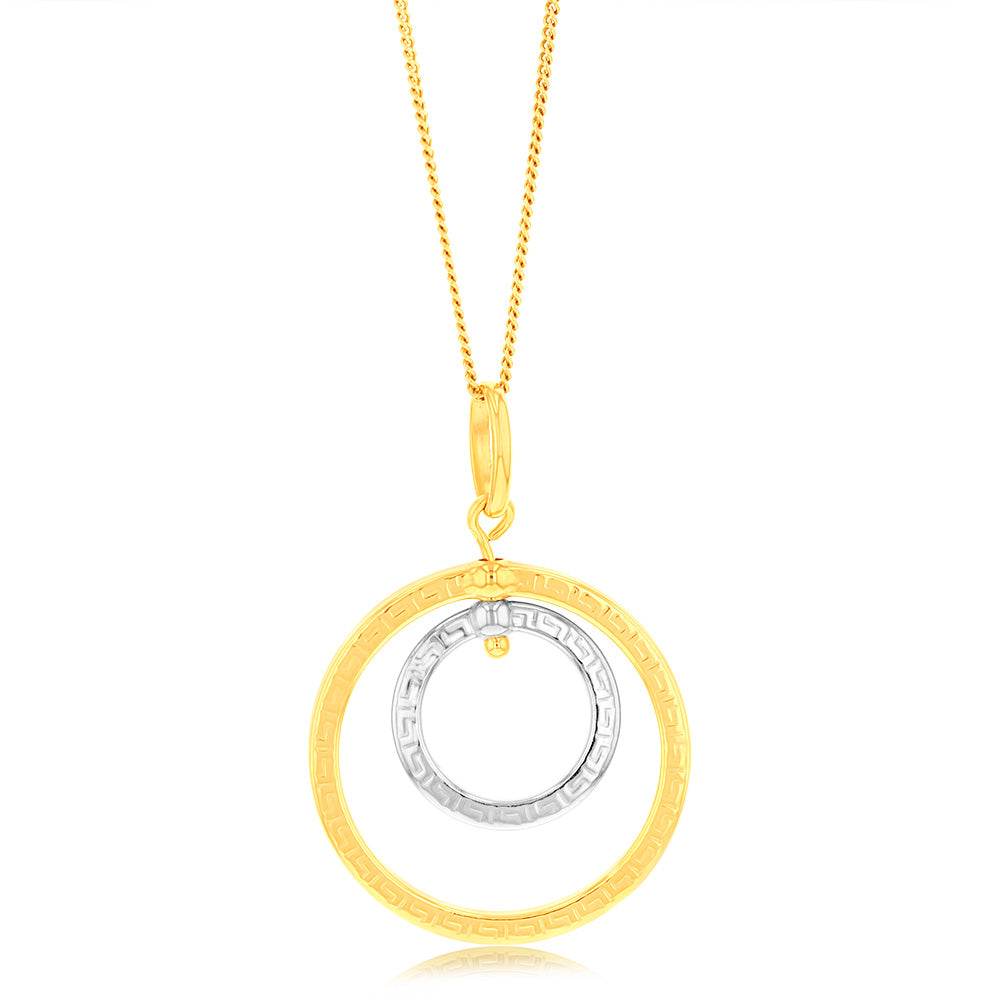 9ct Yellow And White Gold Silverfilled Greek Key Round Pendant
