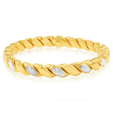 9ct Yellow Gold Silverfilled Fancy Diamond Cut Twisted Bangle