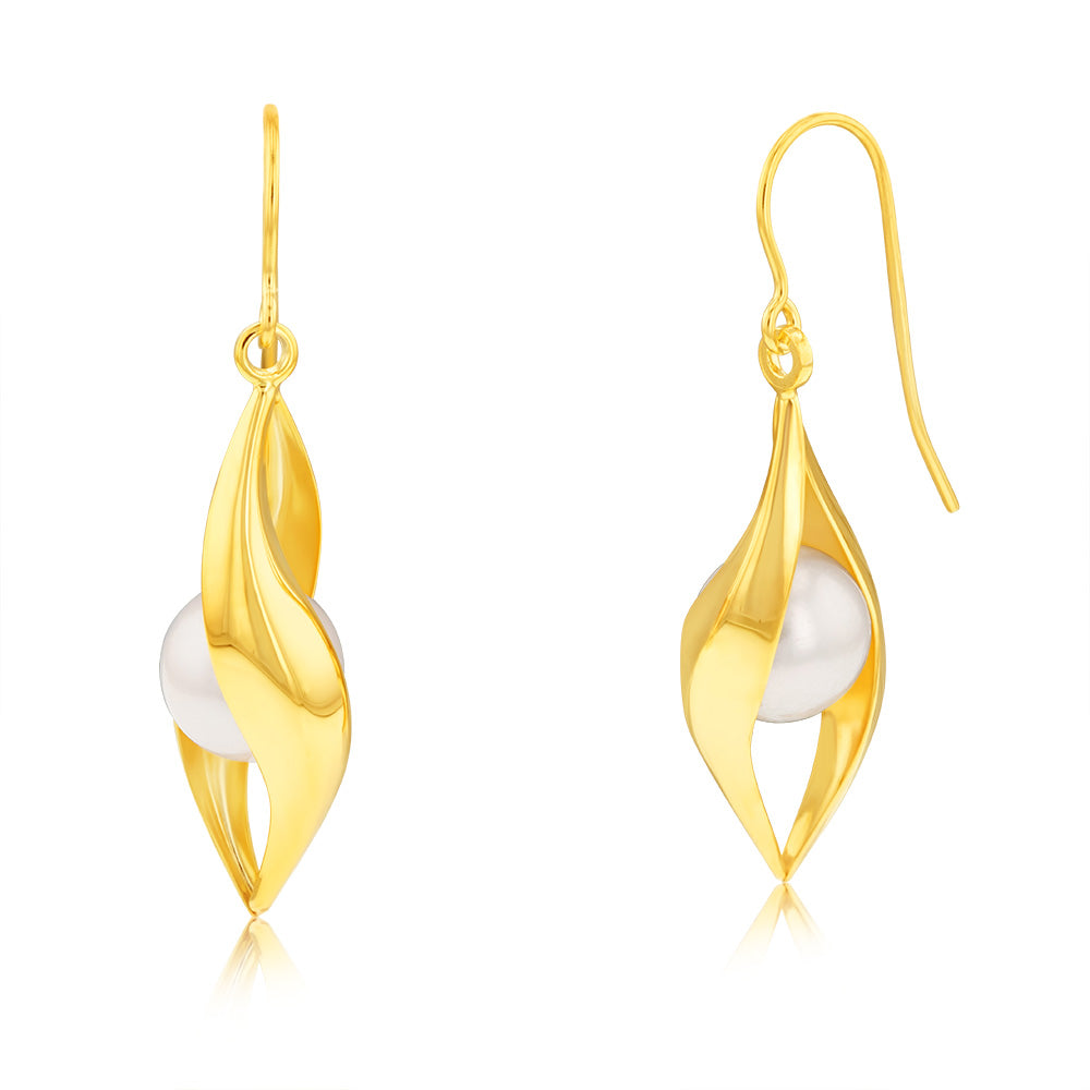 9ct Yellow Gold Silver-filled Fresh Water Pearl Drop Earrings