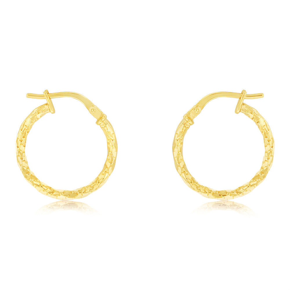 9ct Yellow Gold Silverfilled Fancy Twisted 15mm Hoop Earrings