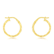 Load image into Gallery viewer, 9ct Yellow Gold Silverfilled Fancy Twisted 15mm Hoop Earrings