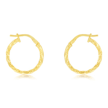 9ct Yellow Gold Silver Filled Fancy Twisted 15mm Hoop Earrings