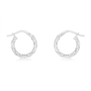 9ct White Gold Silver Filled Fancy Twisted 10mm Hoop Earrings