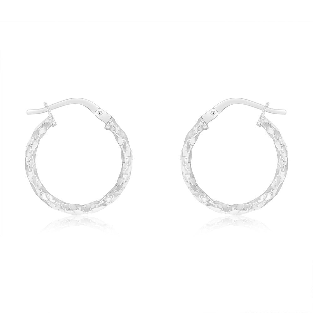 9ct White  Gold Silver-Filled Fancy Twisted 15mm Hoop Earrings