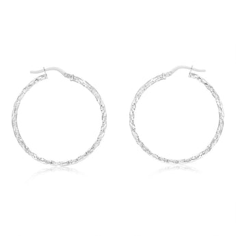 9ct White Gold Silver Filled Fancy Twisted 30mm Hoop Earrings
