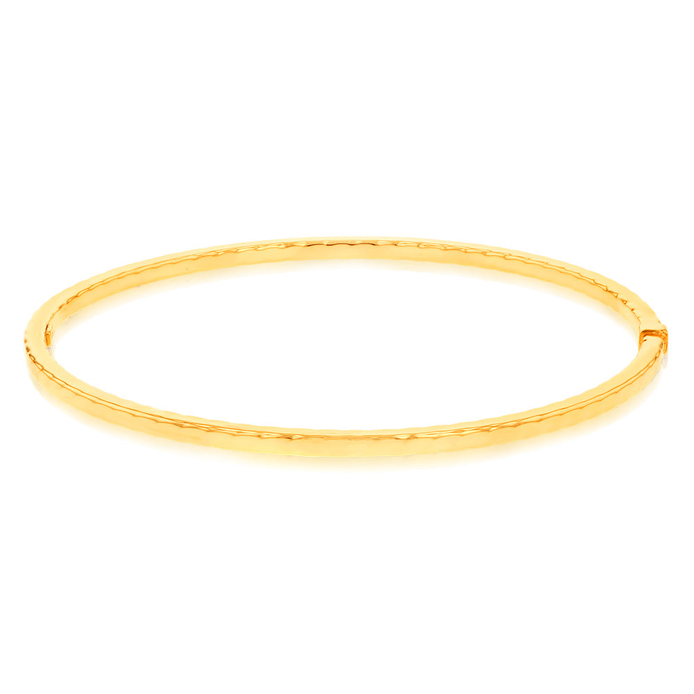 9ct Yellow Gold Silverfilled Fancy Straight Edge Textured Bangle