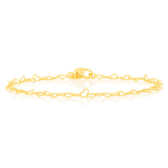 9ct Yellow Gold Silverfilled Fancy Heart 19cm Bracelet