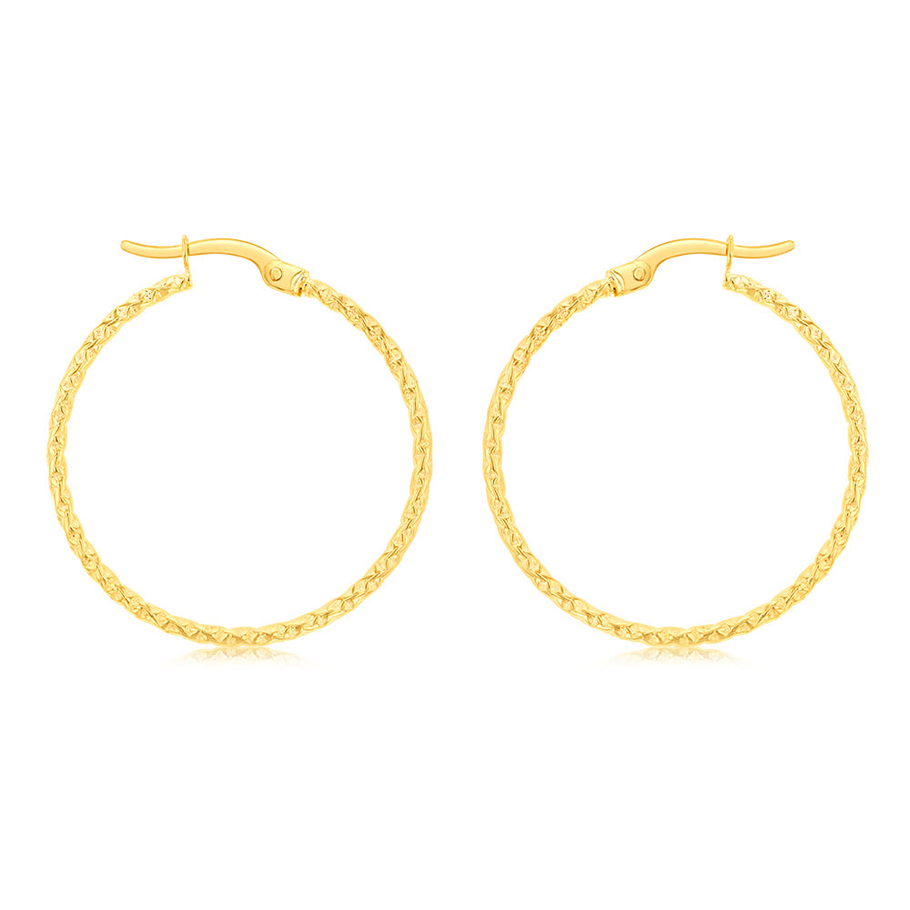 9ct Yellow Gold Silverfilled Fancy Textured Hoop Earring