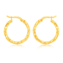 Load image into Gallery viewer, 9ct Yellow Gold Silverfilled Double Side Diamond Cut Hoop Earrings