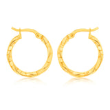 9ct Yellow Gold Silver Filled Double Side Diamond Cut Hoop Earrings