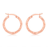 9ct Rose Gold Silver Filled Double Side Diamond Cut Hoop Earrings